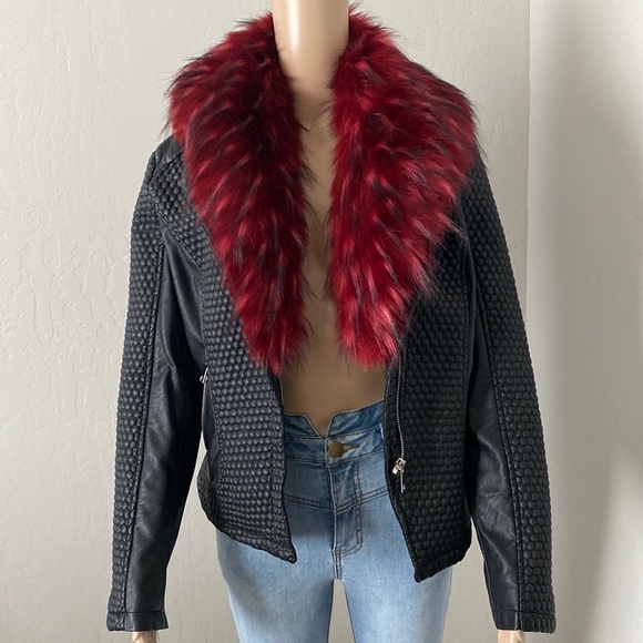 ii Sisters Zip-Up Moto Faux Leather & Faux Fur Jacket - Picture 2 of 16